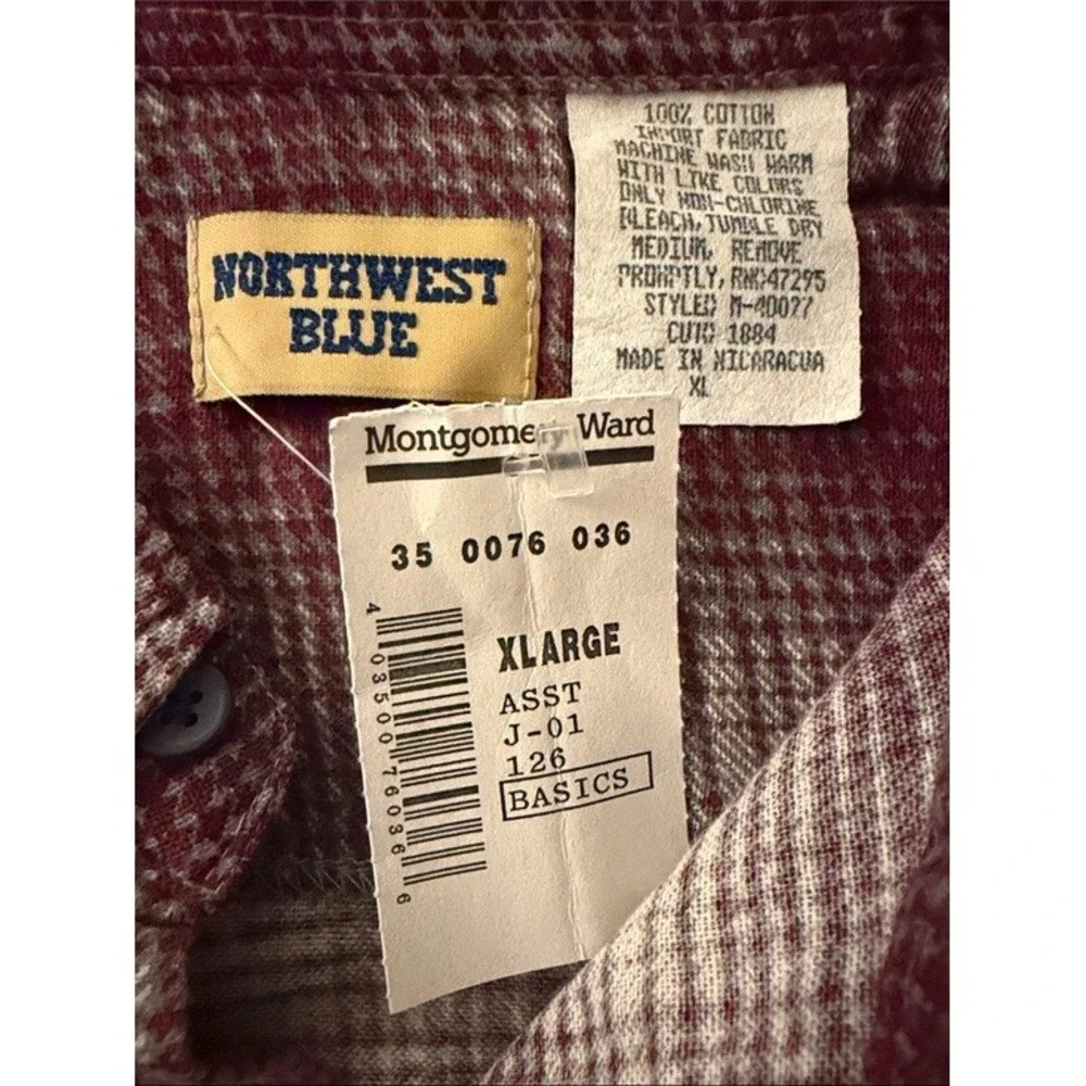Northwest Blue Mens XL Burgundy‎ Grey Plaid Cotton Button Down Shirt M-40077